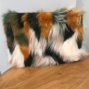 UGG Faux Fur with Leather Trim Zippered Pouch